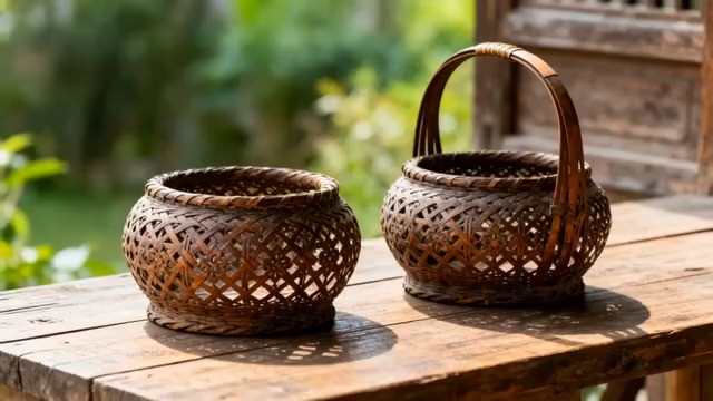  传统竹编手工艺品特写329#横屏 	 