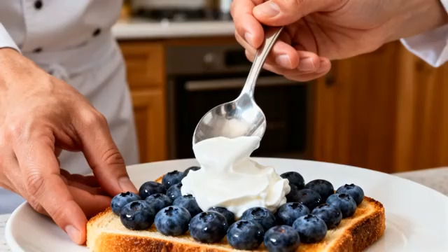  厨师制作蓝莓奶油吐司313#横屏 	 