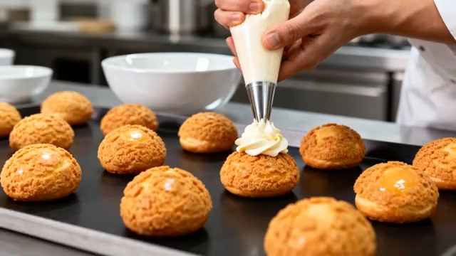  厨师制作奶油泡芙过程314#横屏 	 