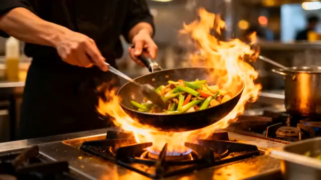  厨师爆炒火焰美食301#横屏 	 