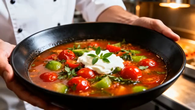  厨师端西红柿蔬菜汤306#横屏 	 -