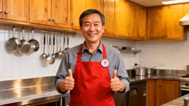  厨房厨师竖大拇指点赞300#横屏 	 