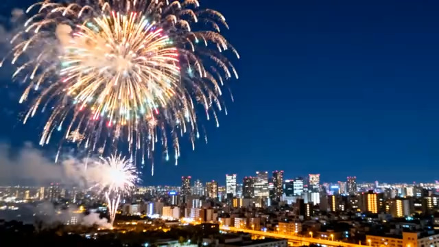  城市夜空绚烂烟花秀281#横屏 	 
