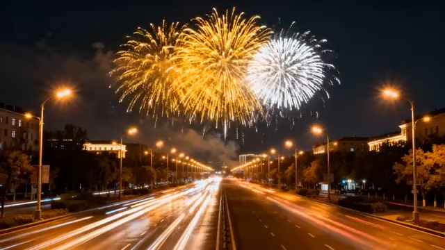  城市夜空烟花绽放283#横屏 	 