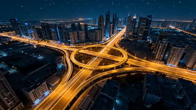  城市夜景航拍车流272#横屏 	 -