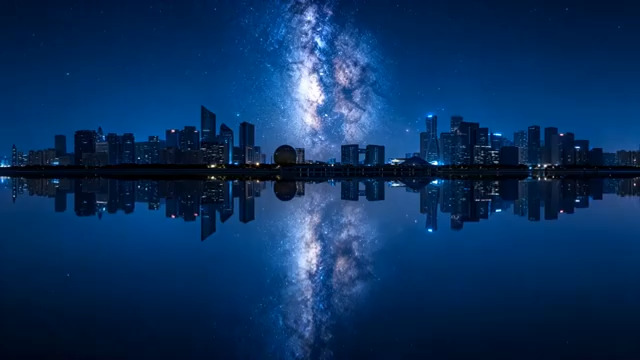  城市夜景银河倒影277#横屏 	 