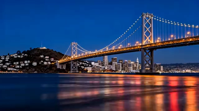  城市夜景悬索桥灯光秀276#横屏 	 