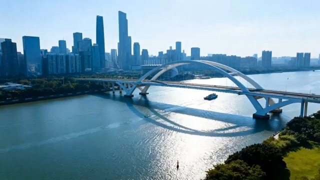  城市天际线与跨江大桥航拍264#横屏 	 