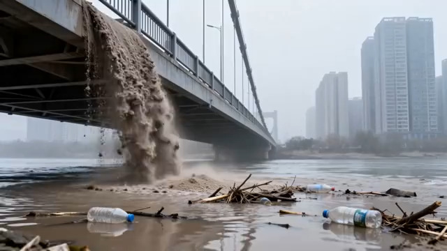  城市桥梁洪水倾泻251#横屏 	 