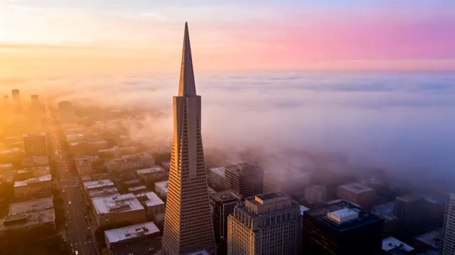  城市日出云海航拍256#横屏 	 