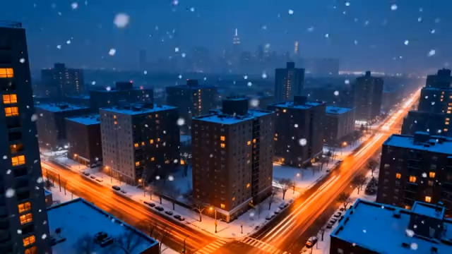  城市冬夜雪景航拍240#横屏 	 