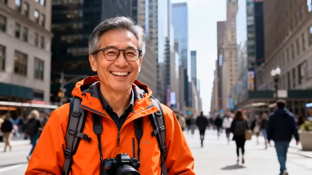  城市街头的微笑行者247#横屏 	 