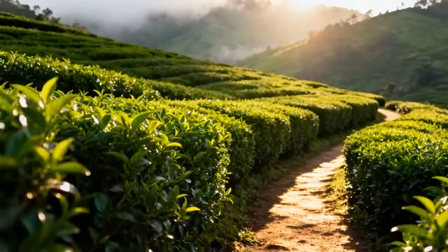  晨曦中的茶园风光221#横屏 	 -