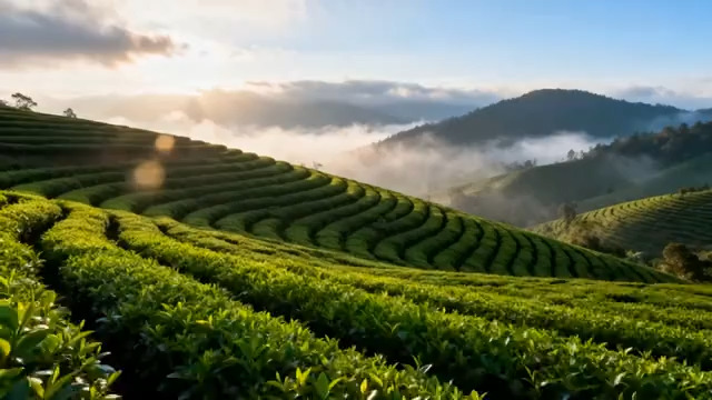  晨雾中的绿色茶山205#横屏 	 