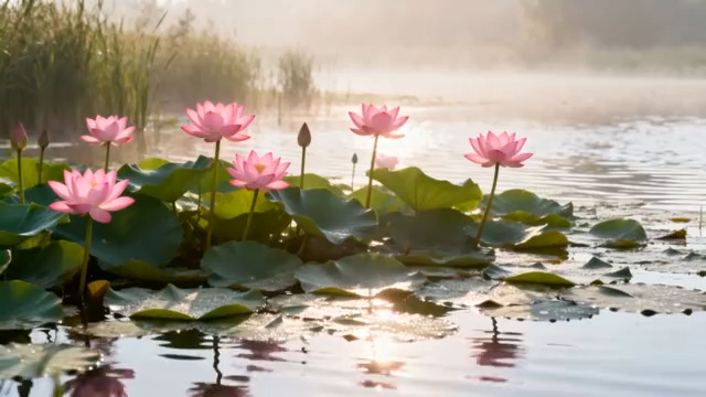  晨曦荷塘雾中花207#横屏 	 