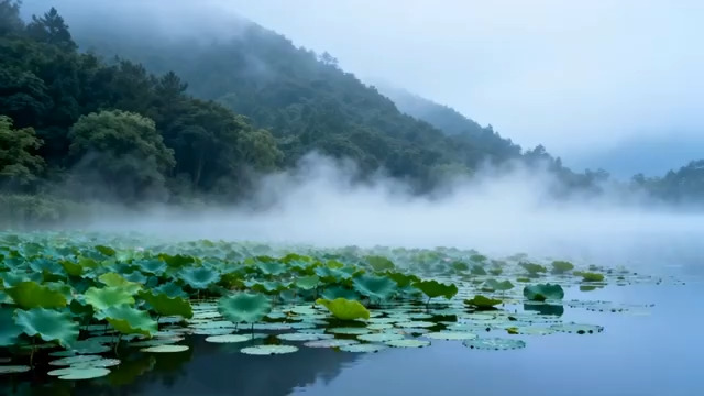 晨雾荷塘山水景200#横屏 	 