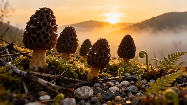  晨光中的羊肚菌特写195#横屏 	 -