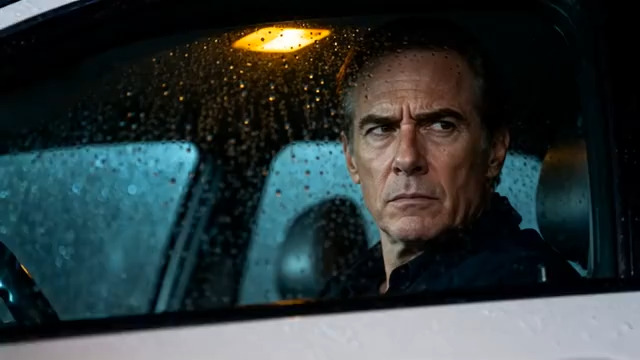  车内雨中沉思的男人179#横屏 	 