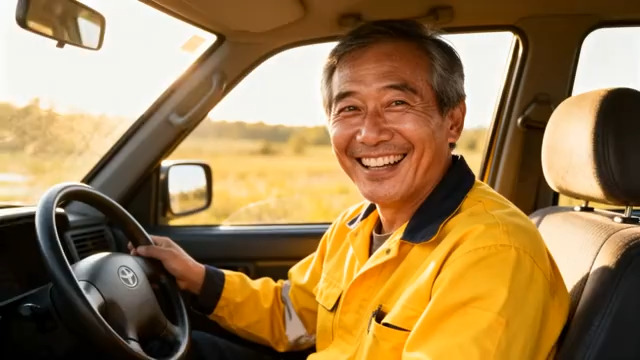  车内微笑的中年男性司机176#横屏 	 