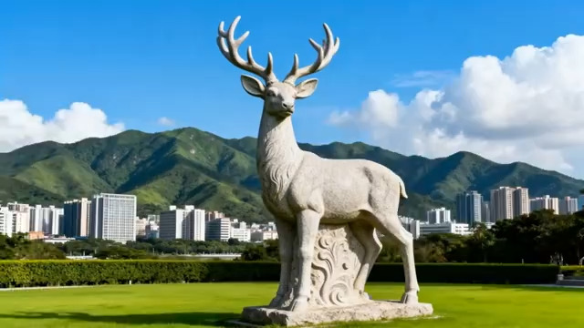  草坪上的鹿雕塑景观117#横屏 	 