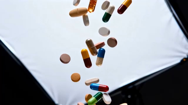  彩色药片洒落特写104#横屏 	 