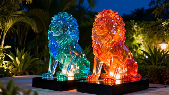  彩色狮子雕塑夜景101#横屏 	 