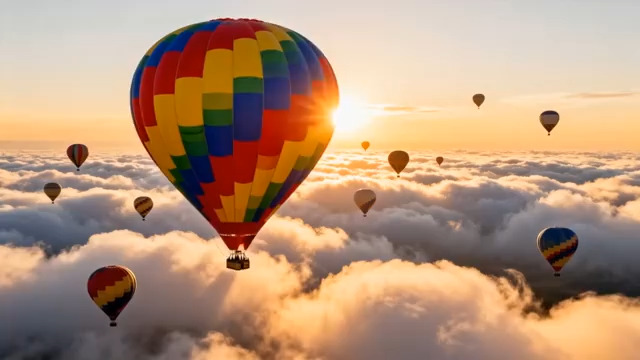  彩色热气球云海日出100#横屏 	 