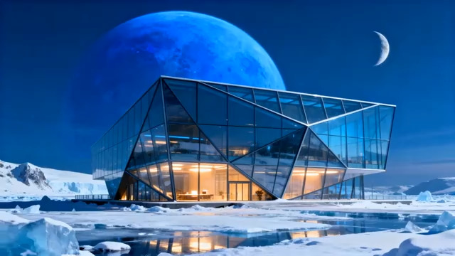  冰雪中的玻璃建筑75#横屏 	 - 