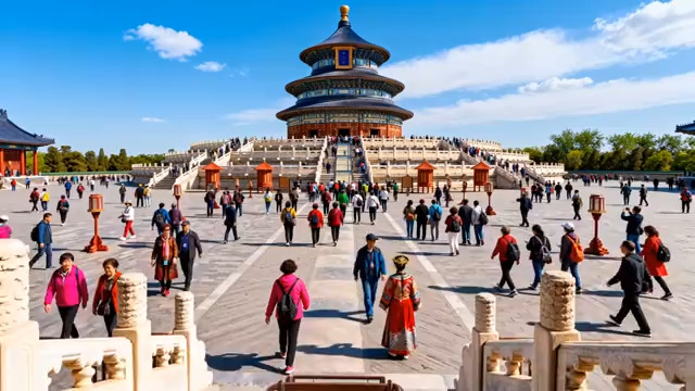  北京天坛游客游览全景55#横屏 	 