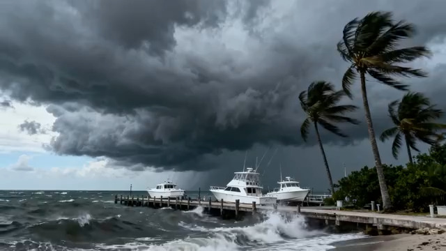  暴风雨中的码头与船只46#横屏 	 