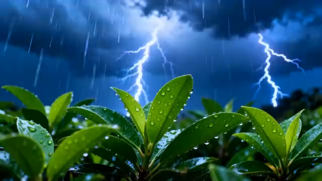  暴雨闪电下的绿叶47#横屏 	 