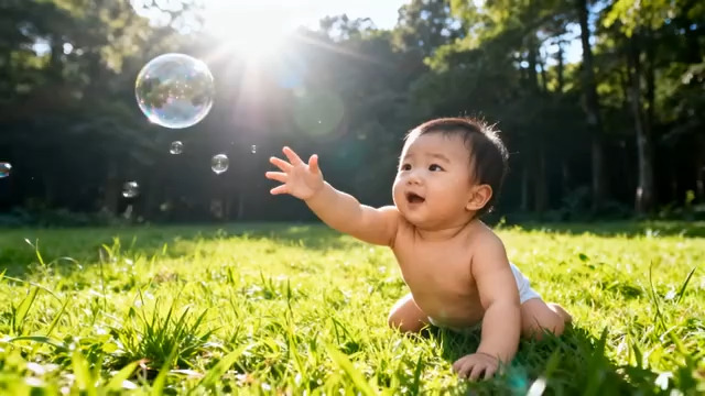  宝宝追泡泡玩耍瞬间45#横屏 	 