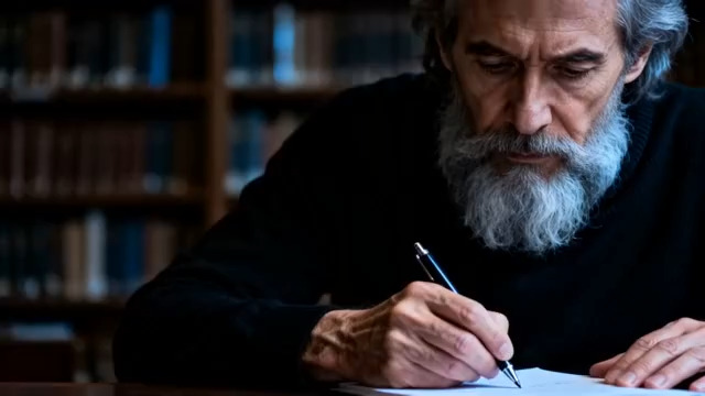  白发老人认真书写22#横屏 	 -