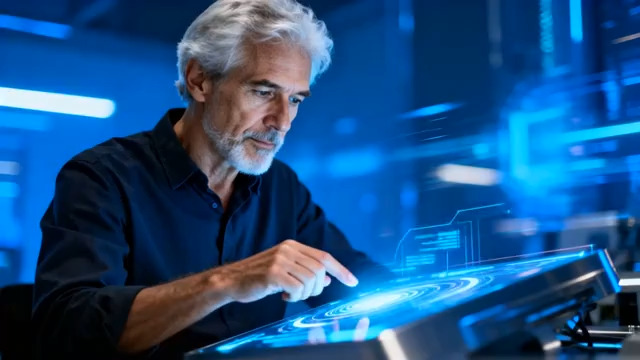  白发老者操作全息界面25#横屏 	 