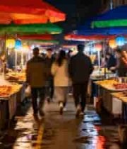  夜市摊位前的美食售卖场景1252#横屏 	 - 