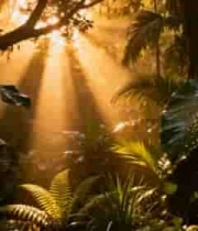  阳光照耀下的茂密森林景象2371#横屏 	 