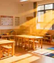  阳光照射下的幼儿园教室场景215#横屏 	 