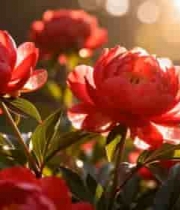  阳光下绽放的红色牡丹花2142#横屏 	 