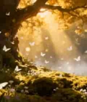  阳光森林大树与飞舞蝴蝶场景361#横屏 	 - 
