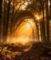  阳光穿透树林的森林景象1786#横屏 	 