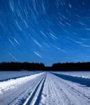  雪地道路星空星轨夜景素材1299#横屏 	 