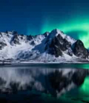  雪山湖面极光夜景2344#横屏 	 -