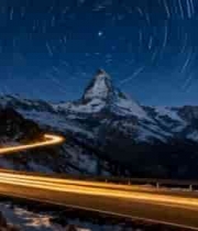  雪山公路星轨夜景922#横屏 	 