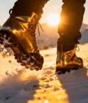  雪地徒步者的脚步特写2888#横屏 	 