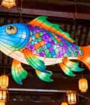  悬挂的彩色鱼形花灯325#横屏 	 -