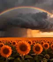  向日葵田彩虹日落景象1157#横屏 	 
