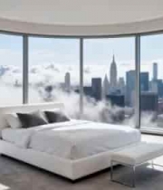  现代卧室城市景观全景1593#横屏 	 