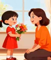  小女孩向母亲献花场景2489#横屏 	 