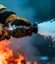  消防员手持水枪灭火场景2460#横屏 	 