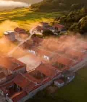  乡村古建筑群航拍全景1302#横屏 	 